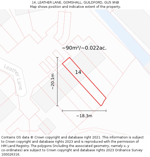 14, LEATHER LANE, GOMSHALL, GUILDFORD, GU5 9NB: Plot and title map