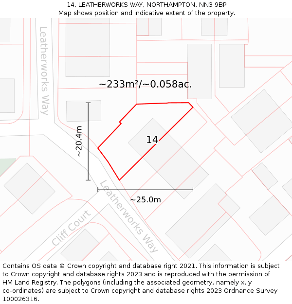 14, LEATHERWORKS WAY, NORTHAMPTON, NN3 9BP: Plot and title map
