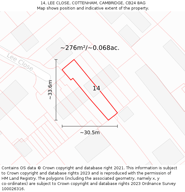 14, LEE CLOSE, COTTENHAM, CAMBRIDGE, CB24 8AG: Plot and title map