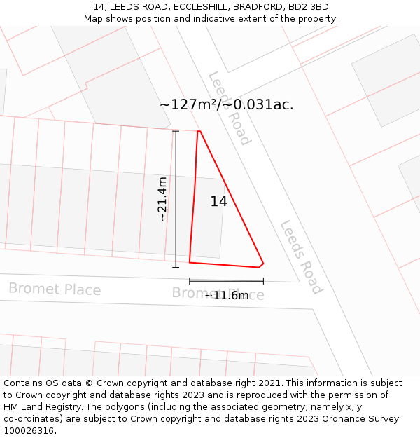 14, LEEDS ROAD, ECCLESHILL, BRADFORD, BD2 3BD: Plot and title map