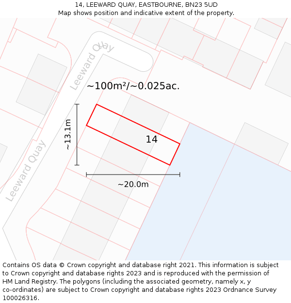 14, LEEWARD QUAY, EASTBOURNE, BN23 5UD: Plot and title map