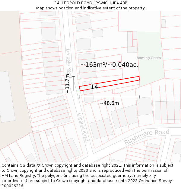 14, LEOPOLD ROAD, IPSWICH, IP4 4RR: Plot and title map