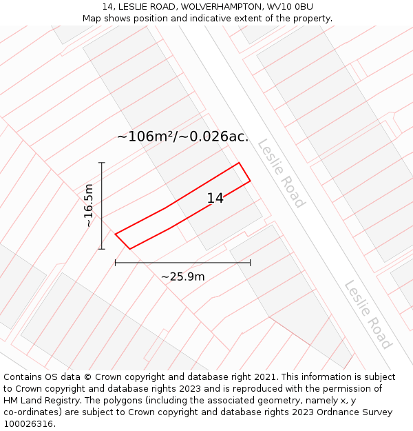 14, LESLIE ROAD, WOLVERHAMPTON, WV10 0BU: Plot and title map