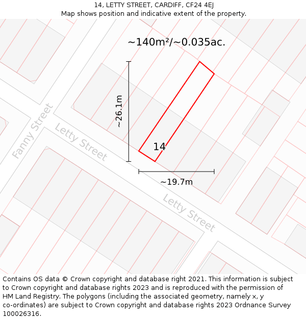 14, LETTY STREET, CARDIFF, CF24 4EJ: Plot and title map