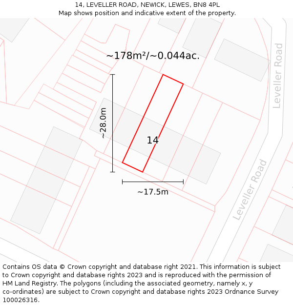14, LEVELLER ROAD, NEWICK, LEWES, BN8 4PL: Plot and title map