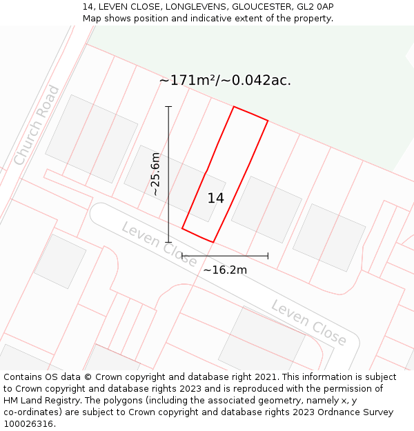 14, LEVEN CLOSE, LONGLEVENS, GLOUCESTER, GL2 0AP: Plot and title map