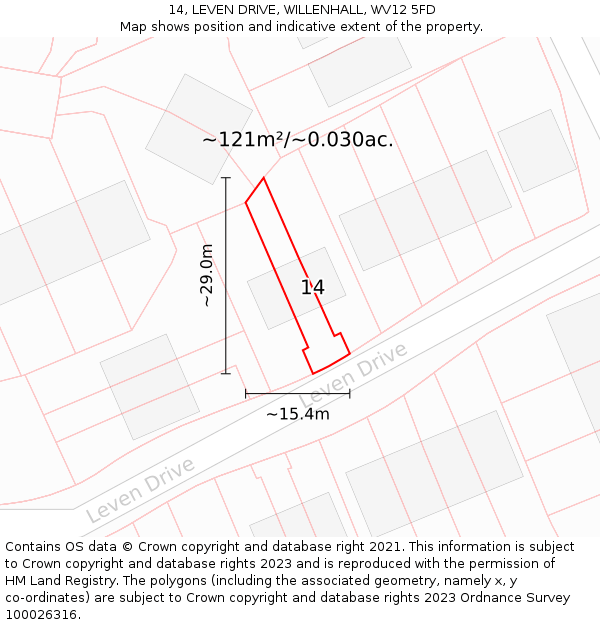 14, LEVEN DRIVE, WILLENHALL, WV12 5FD: Plot and title map