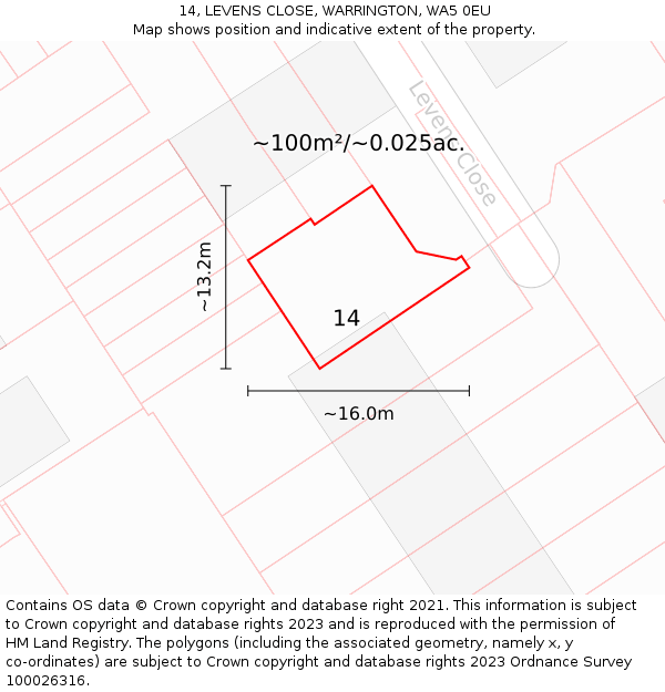14, LEVENS CLOSE, WARRINGTON, WA5 0EU: Plot and title map