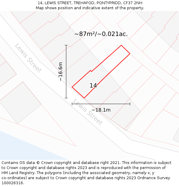 14, LEWIS STREET, TREHAFOD, PONTYPRIDD, CF37 2NH: Plot and title map
