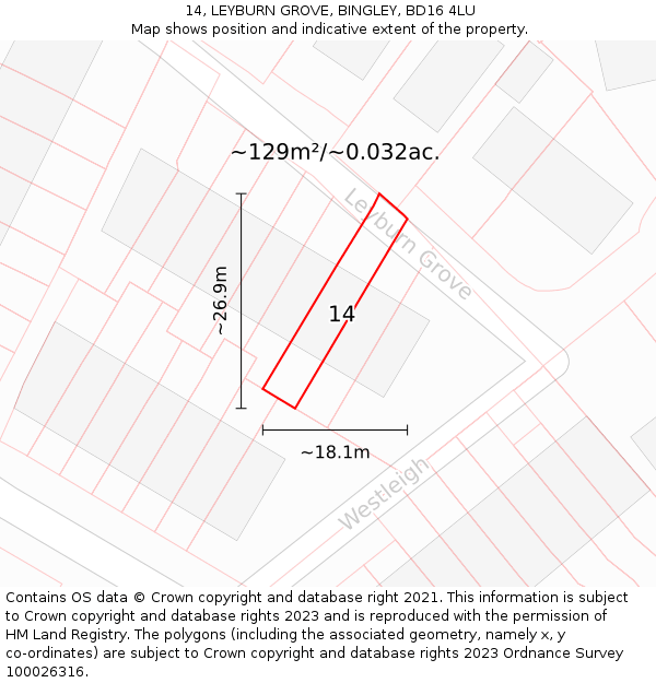 14, LEYBURN GROVE, BINGLEY, BD16 4LU: Plot and title map