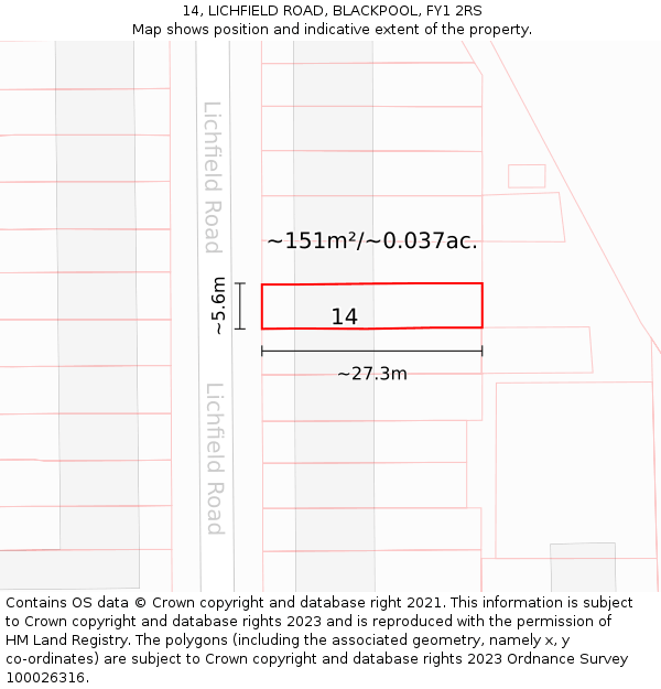 14, LICHFIELD ROAD, BLACKPOOL, FY1 2RS: Plot and title map