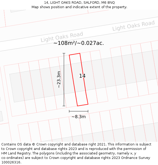 14, LIGHT OAKS ROAD, SALFORD, M6 8NQ: Plot and title map