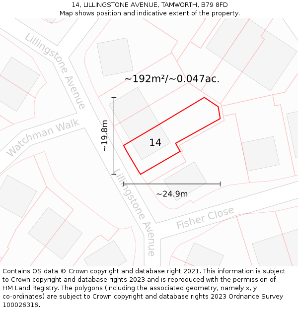 14, LILLINGSTONE AVENUE, TAMWORTH, B79 8FD: Plot and title map