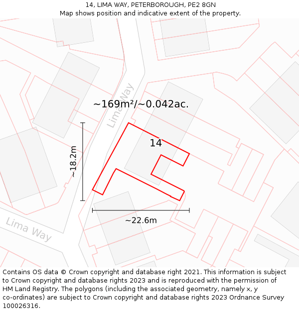 14, LIMA WAY, PETERBOROUGH, PE2 8GN: Plot and title map