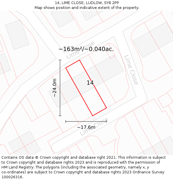 14, LIME CLOSE, LUDLOW, SY8 2PP: Plot and title map