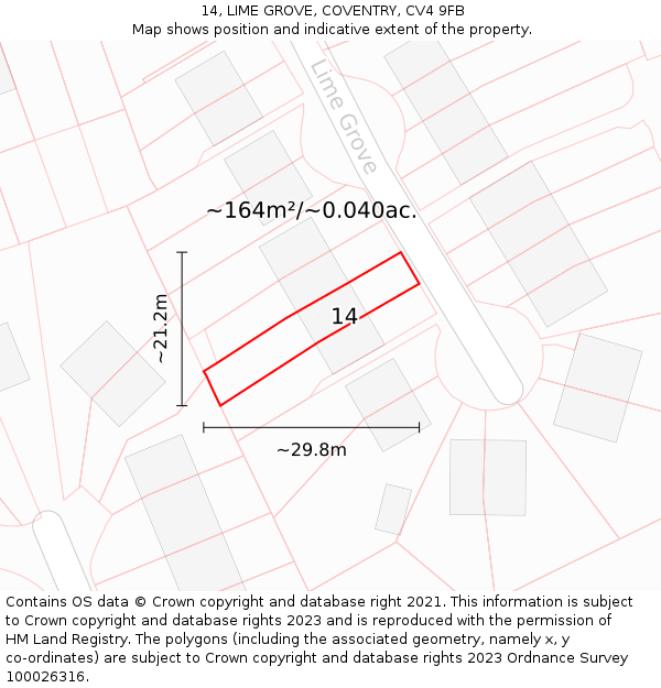 14, LIME GROVE, COVENTRY, CV4 9FB: Plot and title map