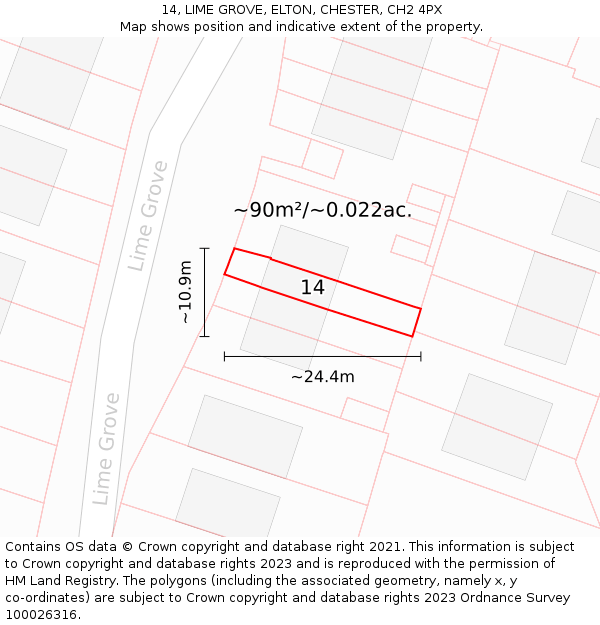 14, LIME GROVE, ELTON, CHESTER, CH2 4PX: Plot and title map