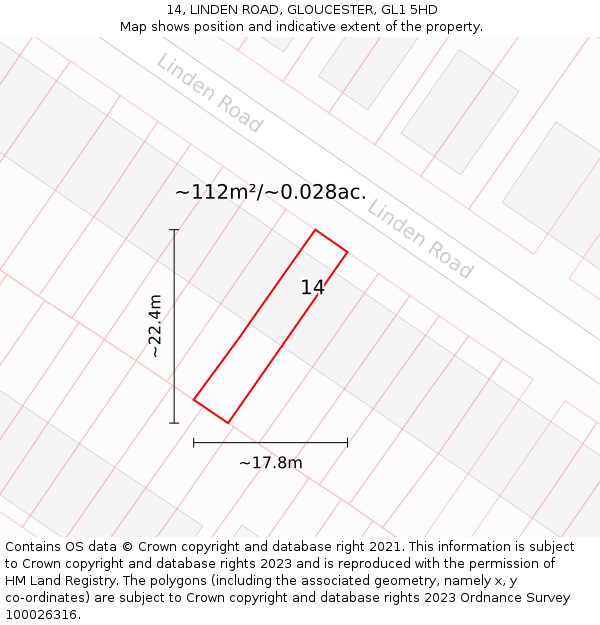 14, LINDEN ROAD, GLOUCESTER, GL1 5HD: Plot and title map