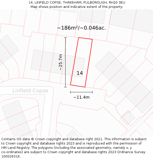 14, LINFIELD COPSE, THAKEHAM, PULBOROUGH, RH20 3EU: Plot and title map