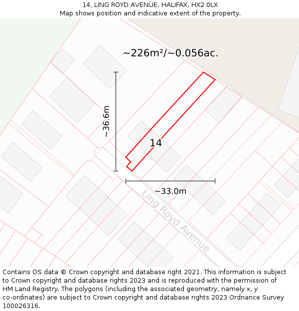 14, LING ROYD AVENUE, HALIFAX, HX2 0LX: Plot and title map