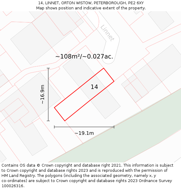 14, LINNET, ORTON WISTOW, PETERBOROUGH, PE2 6XY: Plot and title map