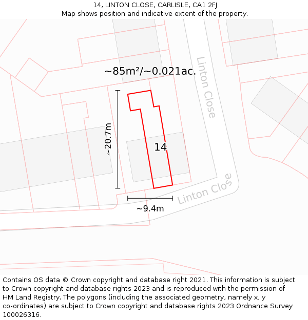 14, LINTON CLOSE, CARLISLE, CA1 2FJ: Plot and title map