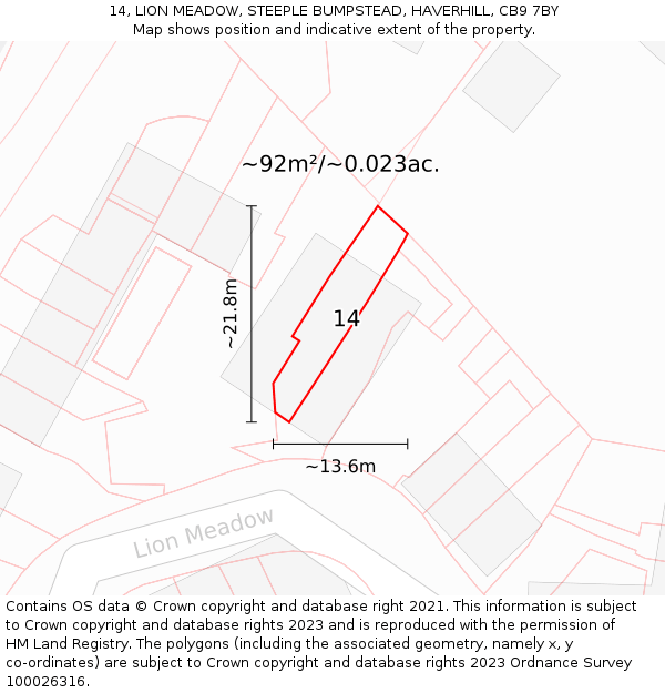 14, LION MEADOW, STEEPLE BUMPSTEAD, HAVERHILL, CB9 7BY: Plot and title map