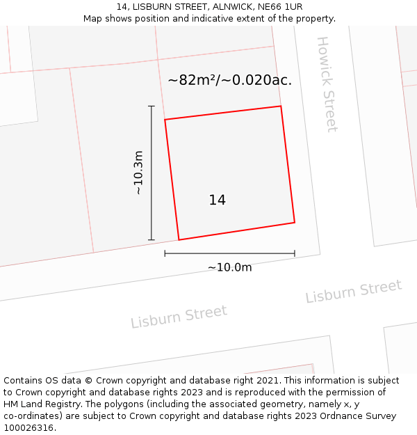 14, LISBURN STREET, ALNWICK, NE66 1UR: Plot and title map