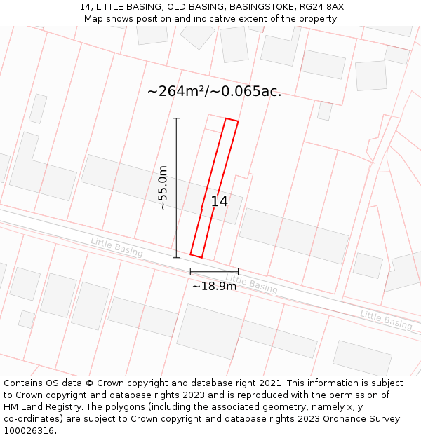 14, LITTLE BASING, OLD BASING, BASINGSTOKE, RG24 8AX: Plot and title map