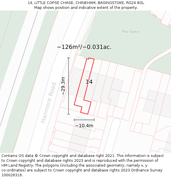 14, LITTLE COPSE CHASE, CHINEHAM, BASINGSTOKE, RG24 8GL: Plot and title map