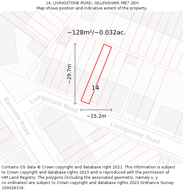 14, LIVINGSTONE ROAD, GILLINGHAM, ME7 2EH: Plot and title map