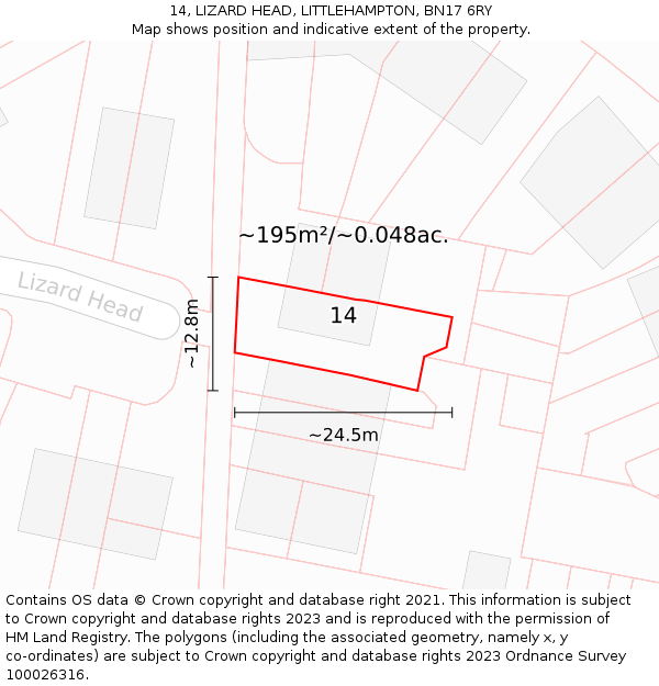 14, LIZARD HEAD, LITTLEHAMPTON, BN17 6RY: Plot and title map