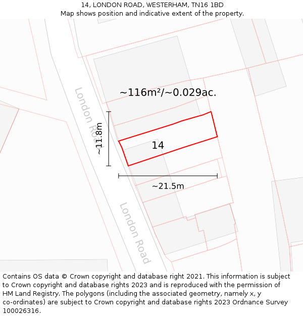14, LONDON ROAD, WESTERHAM, TN16 1BD: Plot and title map