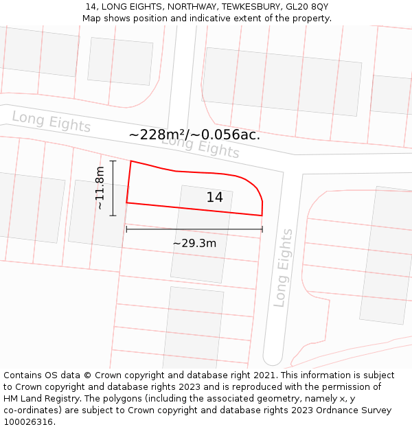 14, LONG EIGHTS, NORTHWAY, TEWKESBURY, GL20 8QY: Plot and title map