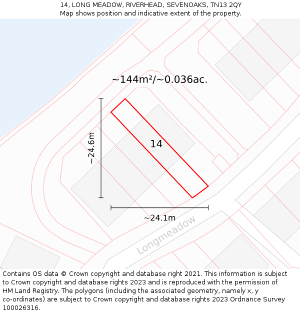 14, LONG MEADOW, RIVERHEAD, SEVENOAKS, TN13 2QY: Plot and title map