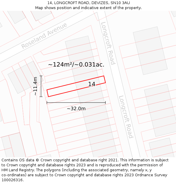 14, LONGCROFT ROAD, DEVIZES, SN10 3AU: Plot and title map