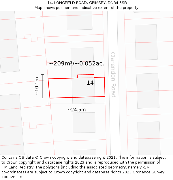 14, LONGFIELD ROAD, GRIMSBY, DN34 5SB: Plot and title map