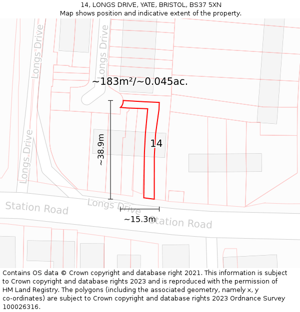 14, LONGS DRIVE, YATE, BRISTOL, BS37 5XN: Plot and title map