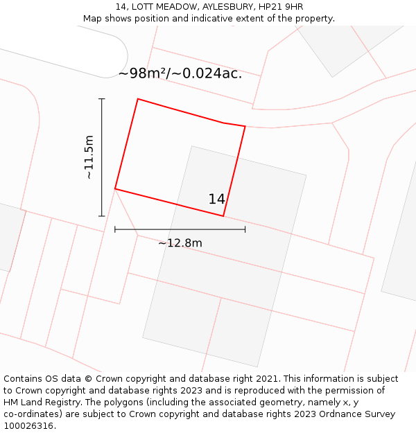 14, LOTT MEADOW, AYLESBURY, HP21 9HR: Plot and title map