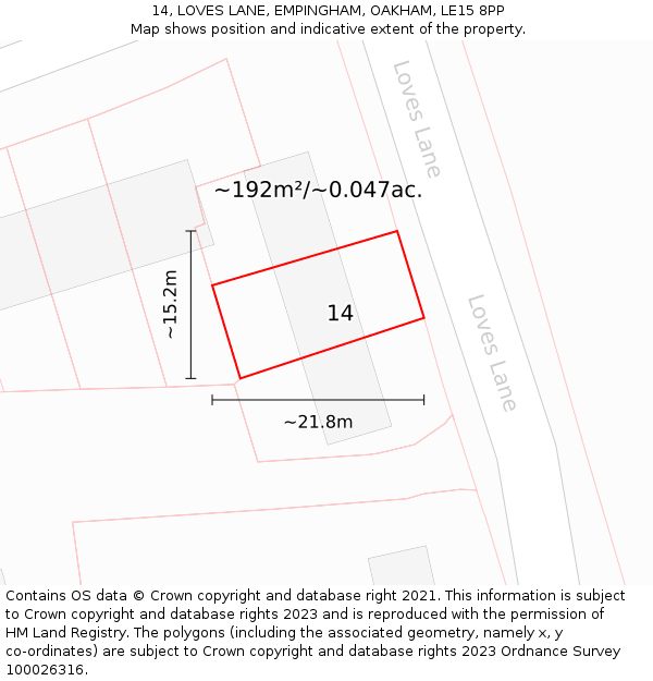 14, LOVES LANE, EMPINGHAM, OAKHAM, LE15 8PP: Plot and title map