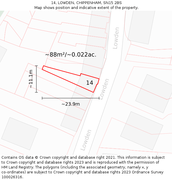 14, LOWDEN, CHIPPENHAM, SN15 2BS: Plot and title map