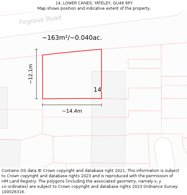 14, LOWER CANES, YATELEY, GU46 6PY: Plot and title map