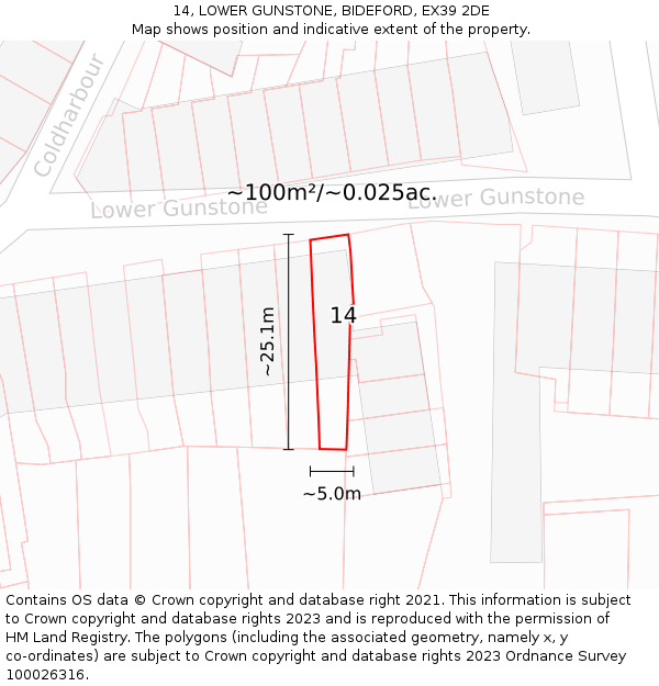 14, LOWER GUNSTONE, BIDEFORD, EX39 2DE: Plot and title map