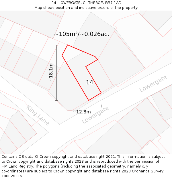 14, LOWERGATE, CLITHEROE, BB7 1AD: Plot and title map