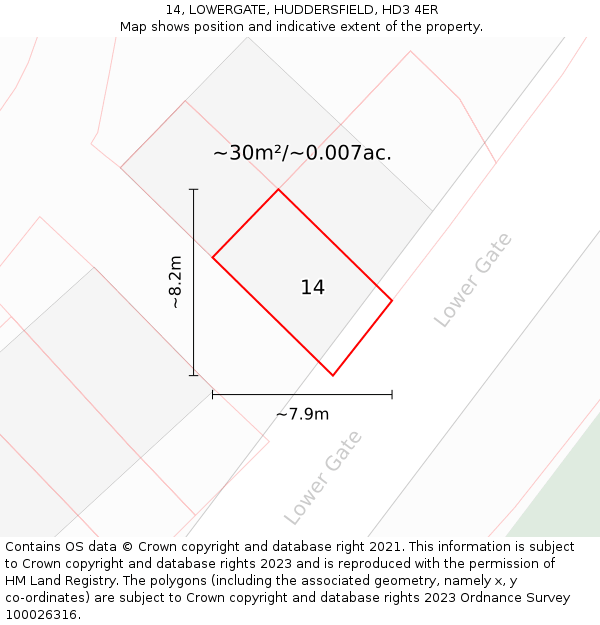14, LOWERGATE, HUDDERSFIELD, HD3 4ER: Plot and title map
