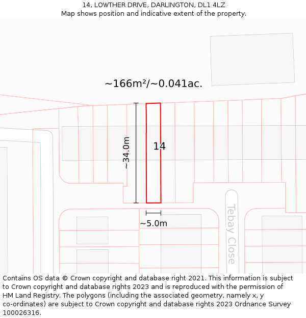 14, LOWTHER DRIVE, DARLINGTON, DL1 4LZ: Plot and title map