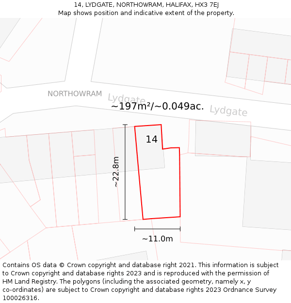 14, LYDGATE, NORTHOWRAM, HALIFAX, HX3 7EJ: Plot and title map