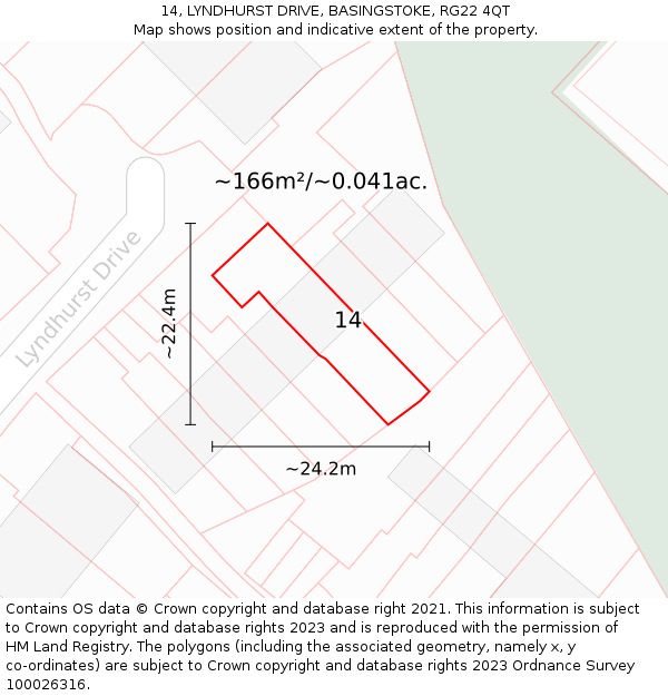14, LYNDHURST DRIVE, BASINGSTOKE, RG22 4QT: Plot and title map