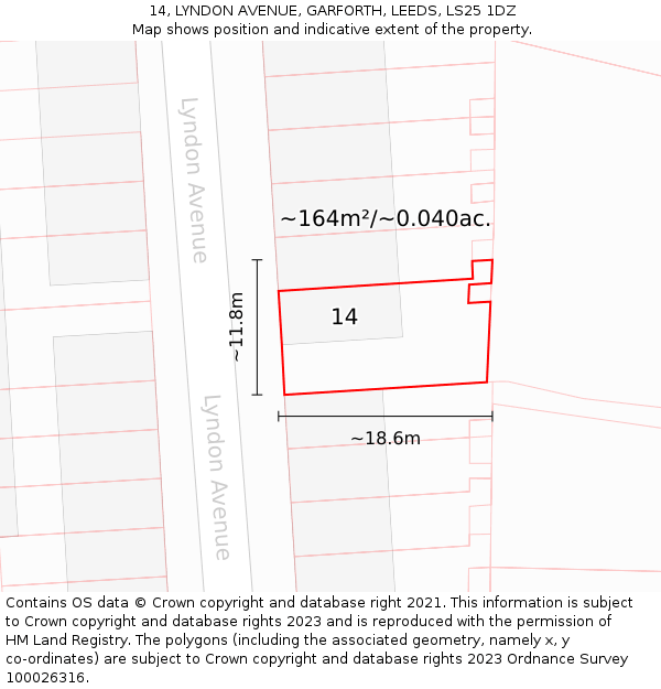 14, LYNDON AVENUE, GARFORTH, LEEDS, LS25 1DZ: Plot and title map