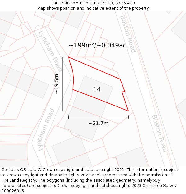 14, LYNEHAM ROAD, BICESTER, OX26 4FD: Plot and title map